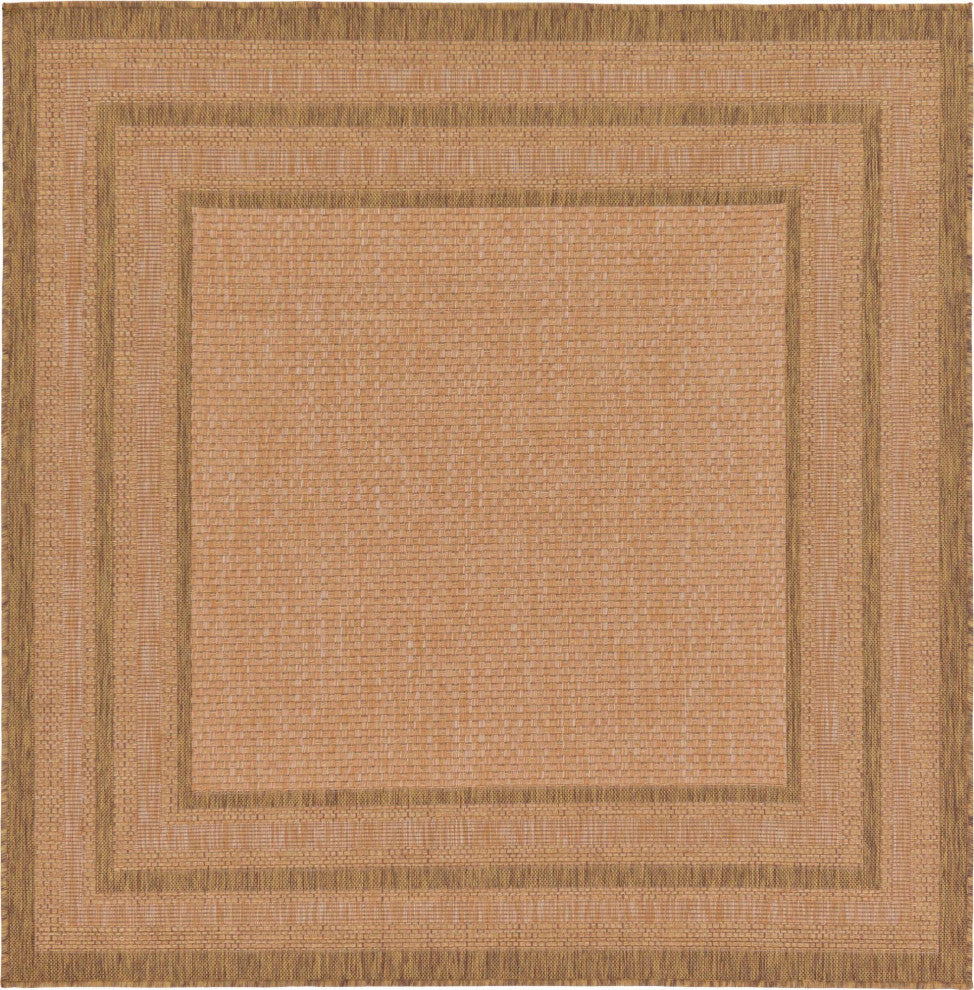 Rug Unique Loom Outdoor Border Light Brown Square 6' 0 x 6' 0