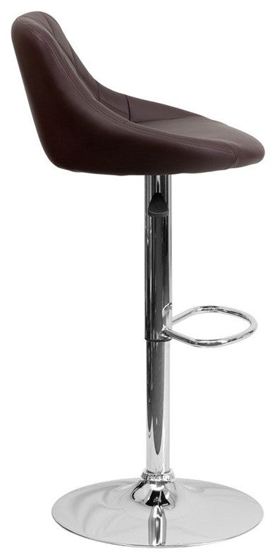 Estella Lily Low-Back Brown Vinyl Swivel Bucket Adjustable Barstool