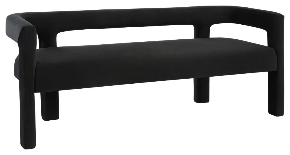Athena Boucle Fabric Upholstered Bench, Black, Velvet
