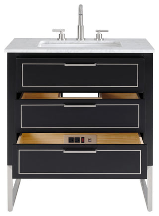 Markham Bathroom Vanity, Midnight Black/Brushed Nickel, 30", Marble Top