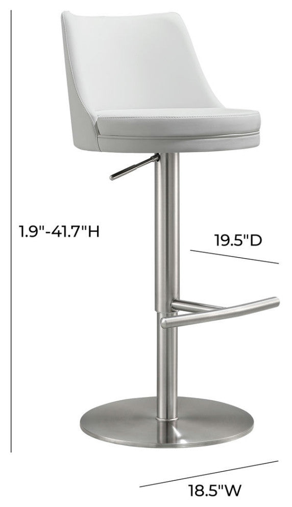 Reagan White and Silver Adjustable Stool