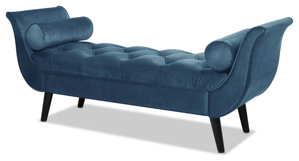 Alma 65" Tufted Entryway Bench With Bolster Pillows, Satin Teal Velvet