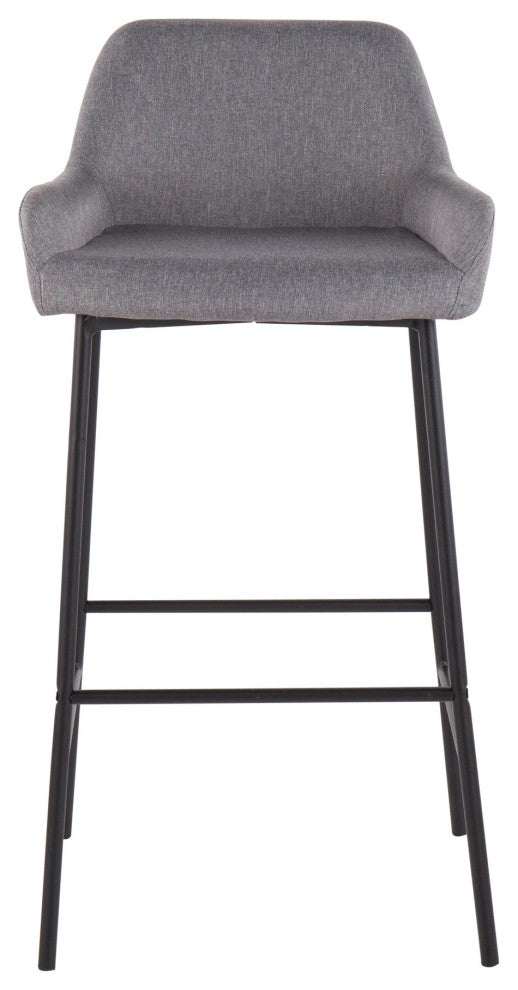 Daniella Industrial Fixed-Height Bar Stool, Black Metal/Gray Fabric, Set of 2