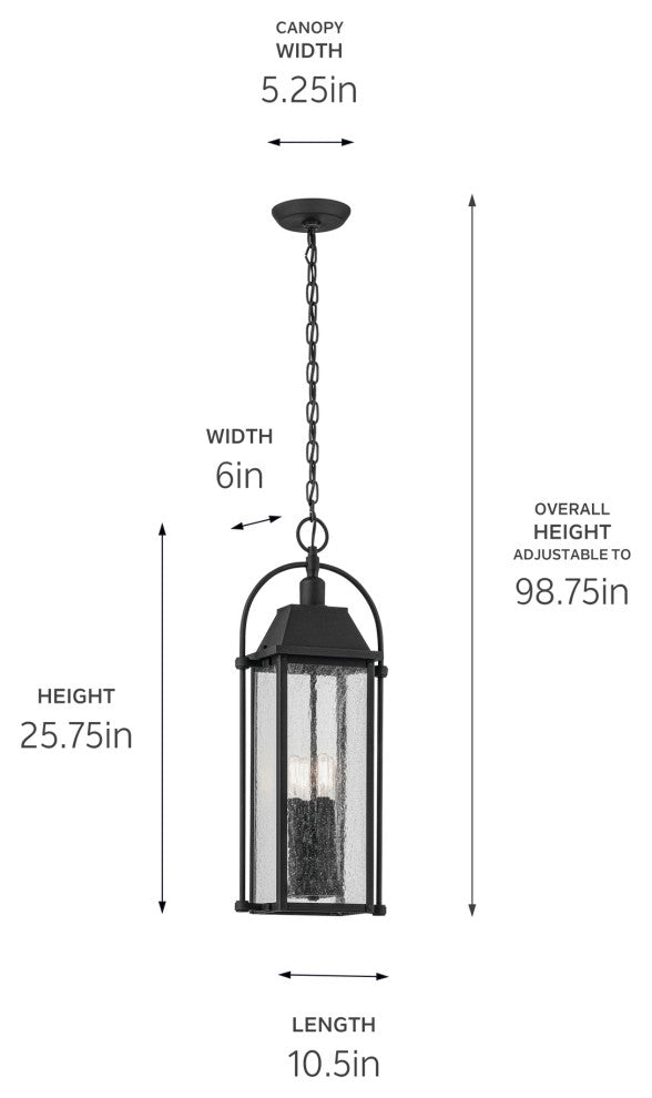 25.75" 4-Light Outdoor Hanging Light With Clear Seeded Glass