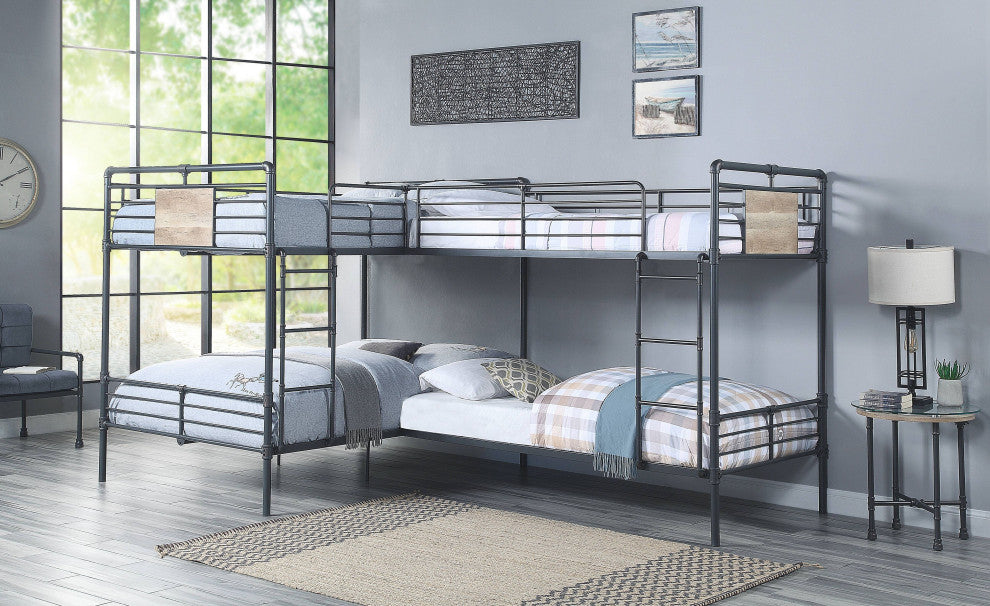 ACME Cordelia Twin/Full L Shape Bunk Bed, Sandy Black, Dark Brone