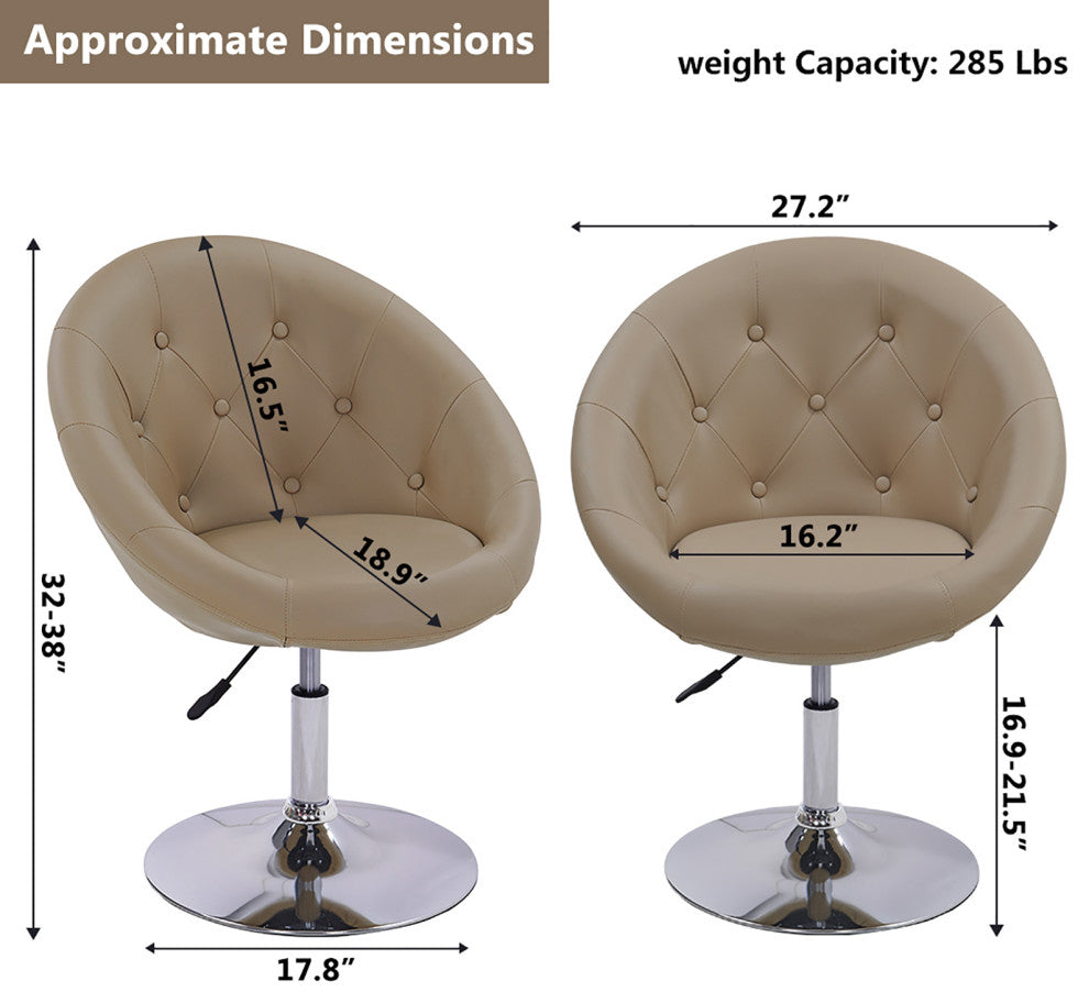 Button Tufted Swivel PU Leather Papasan Chair, Khaki