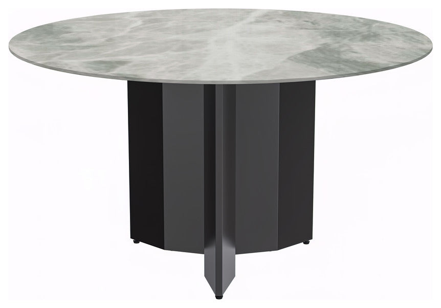 Round Dining Table Black Base with 60 Round Light Grey Sintered Stone Top
