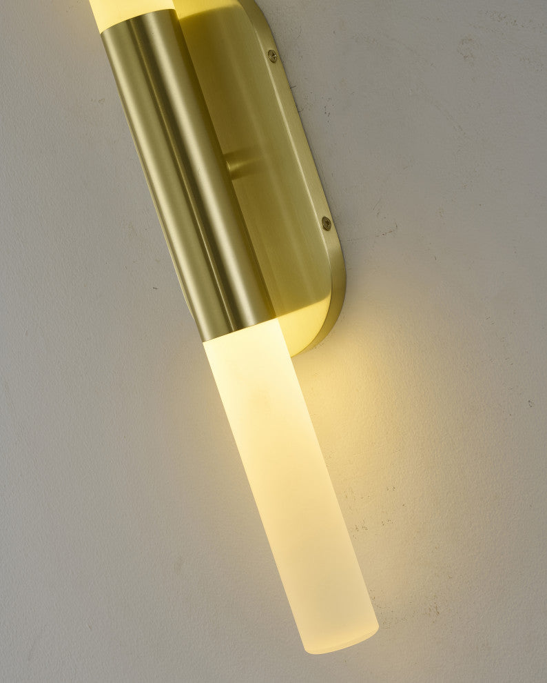2-Light Satin Brass Wall Sconce With Frosted Acrylic Rod Shades
