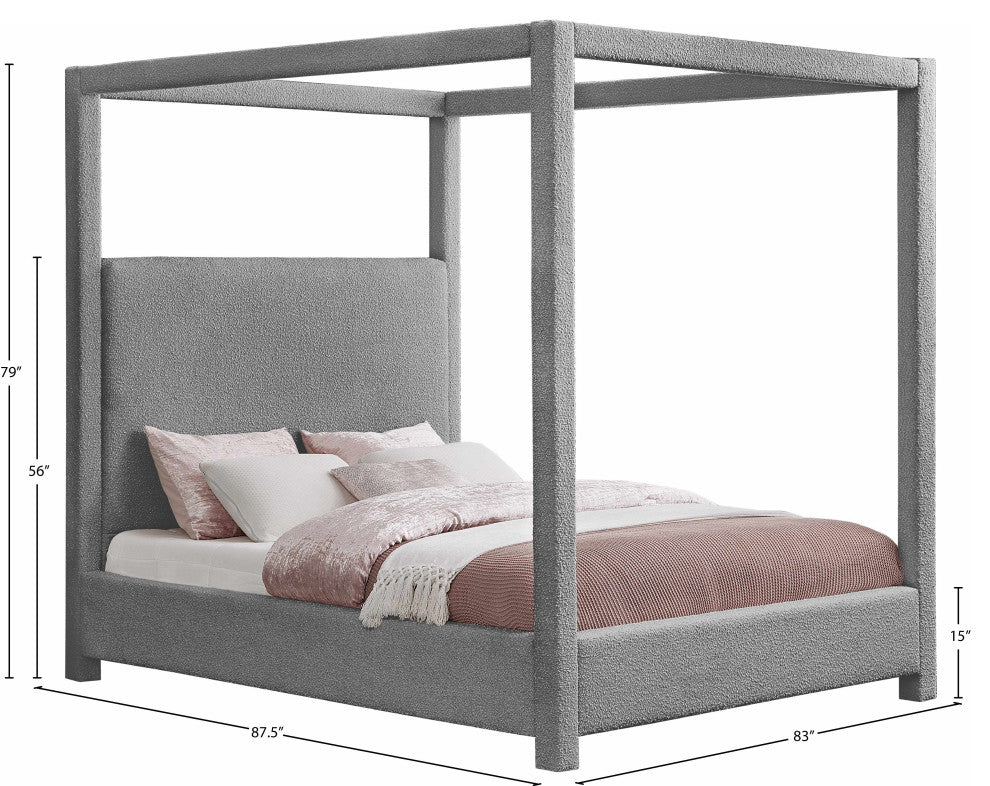 Eden Boucle Fabric Upholstered Bed, Gray, King