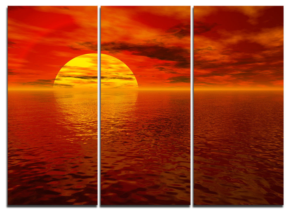 "Sun Falling to Yellow Ocean" Metal Wall Art, 3 Panels, 36"x28"