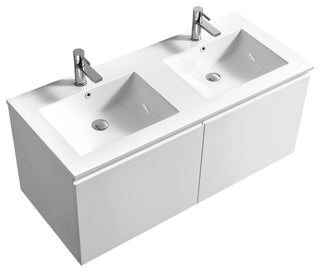 KubeBath Balli 48'' Double Sink Wall Mount Bath Vanity, High Gloss White