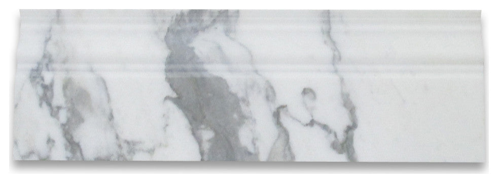 Statuary White Statuario Marble 4x12 Baseboard Crown Molding Honed, 1 piece