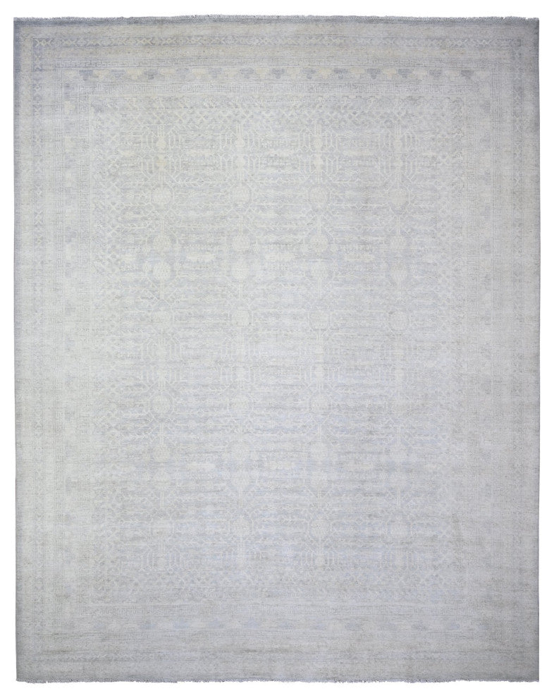 Marian Blue, Stone Washed Peshawar Wool Hand Knotted Oriental Rug, 12'x14'3"