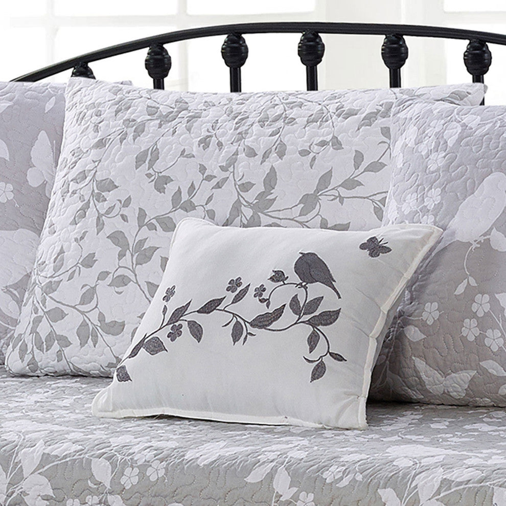 Birdsong 6-Piece Quilted Daybed Set, Gray, Daybed, 75"x39"