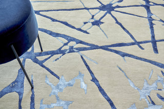 Space Age Hand-Knotted Wool and Bamboo Silk Gray/Royal Blue/Navy Rug