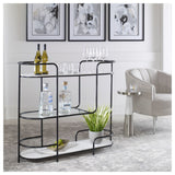 Uttermost 25174 Trolley Bar 14"W Marble Top and Iron - Satin Black / White