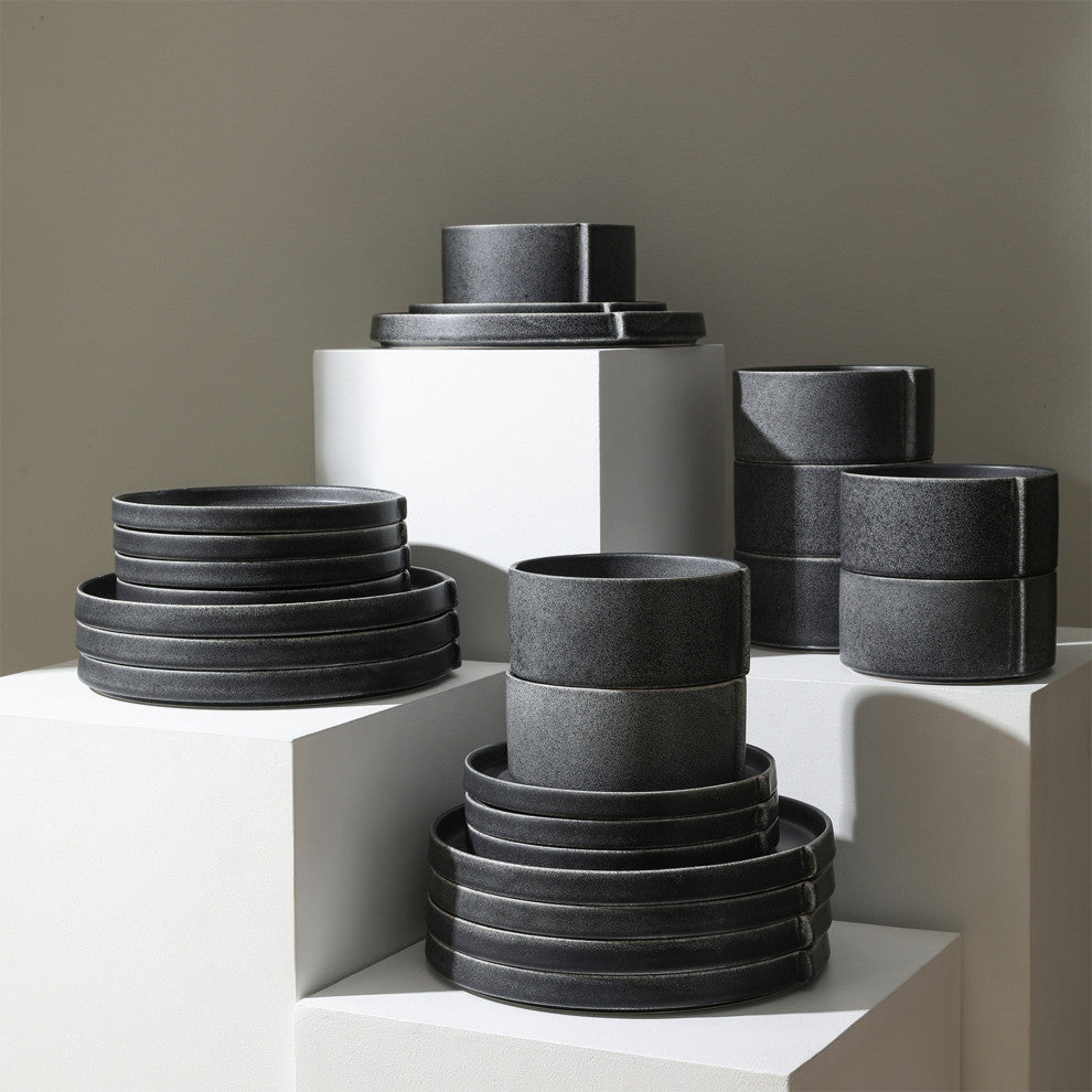 Stone Lain Bao Stoneware 12-Piece Dinnerware Set, Charcoal
