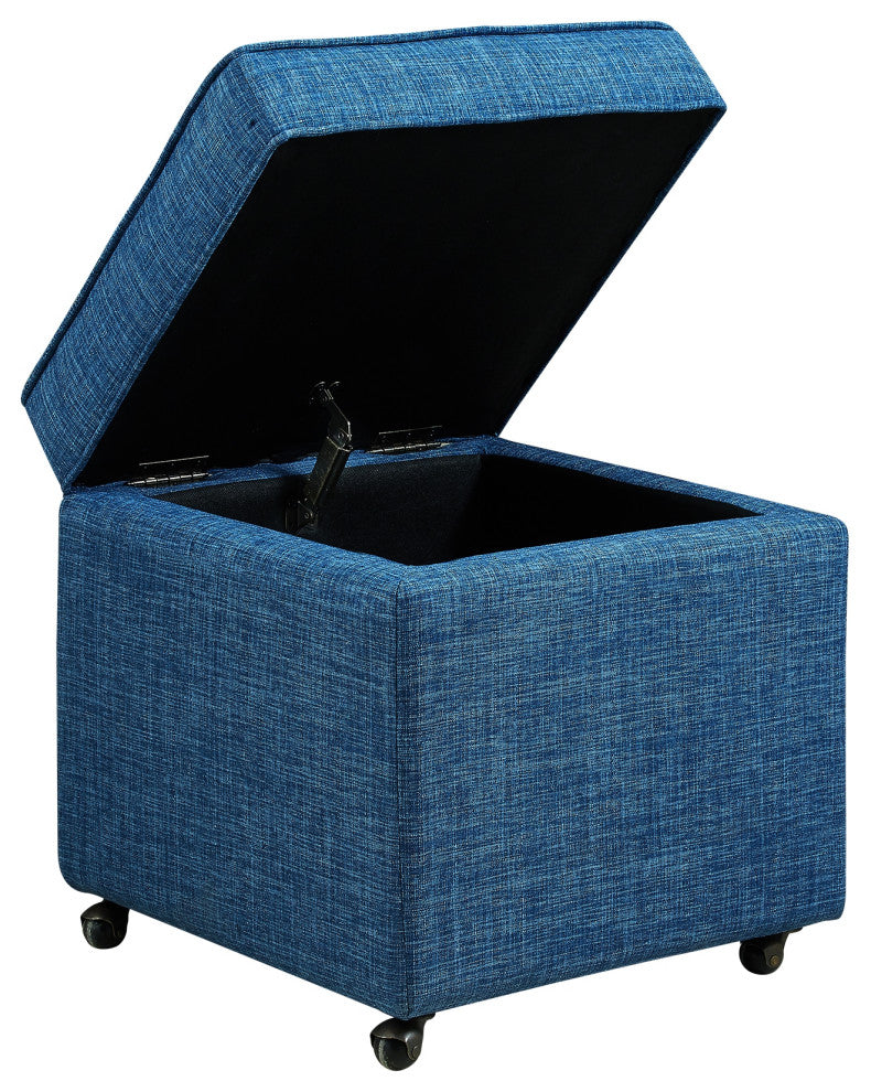 Lionel Linen Hidden Storage Castered Legs Ottoman Cube, Blue