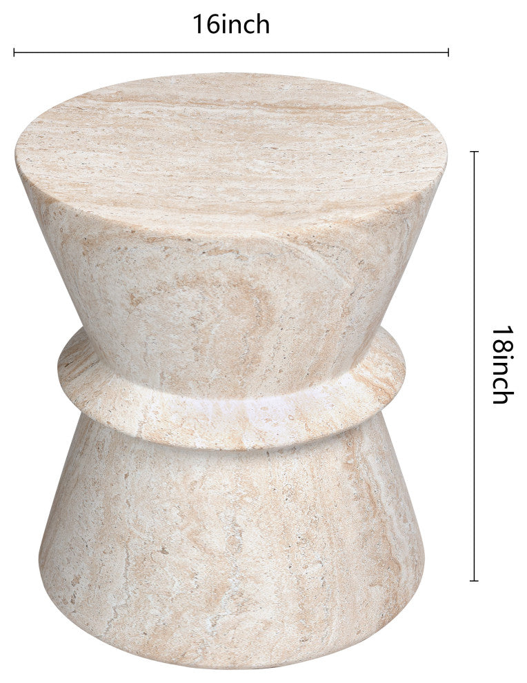 Hourglass Travertine Stone Finish Italian Design MgO Side Accent Table