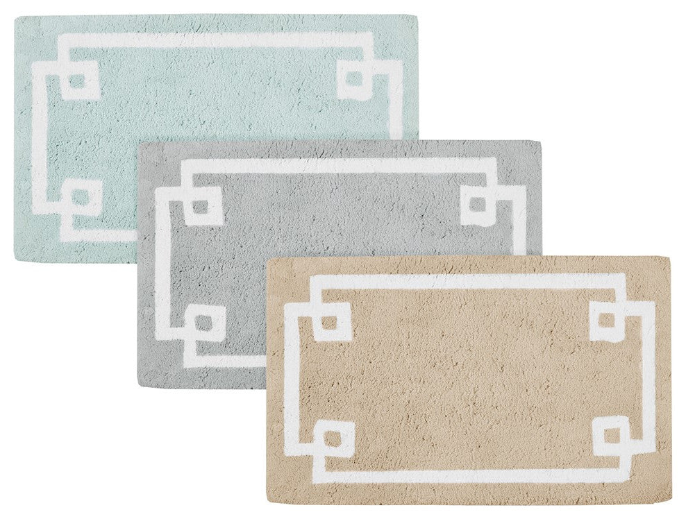 Madison Park Evan High Pile Bordered Bathroom Rug, Blue, Taupe, Medium
