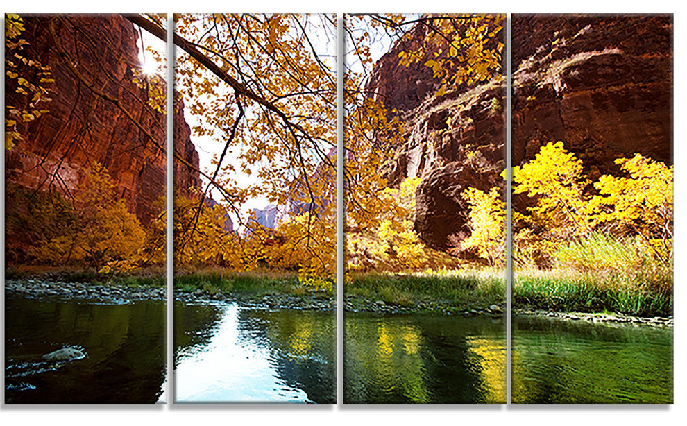 Blue Lake in Yosemite Mountains, Landscape Canvas Art Print, 48"x28", 4 Panels
