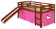 Brown Wooden Pink Tent Low Loft Bed With Slide