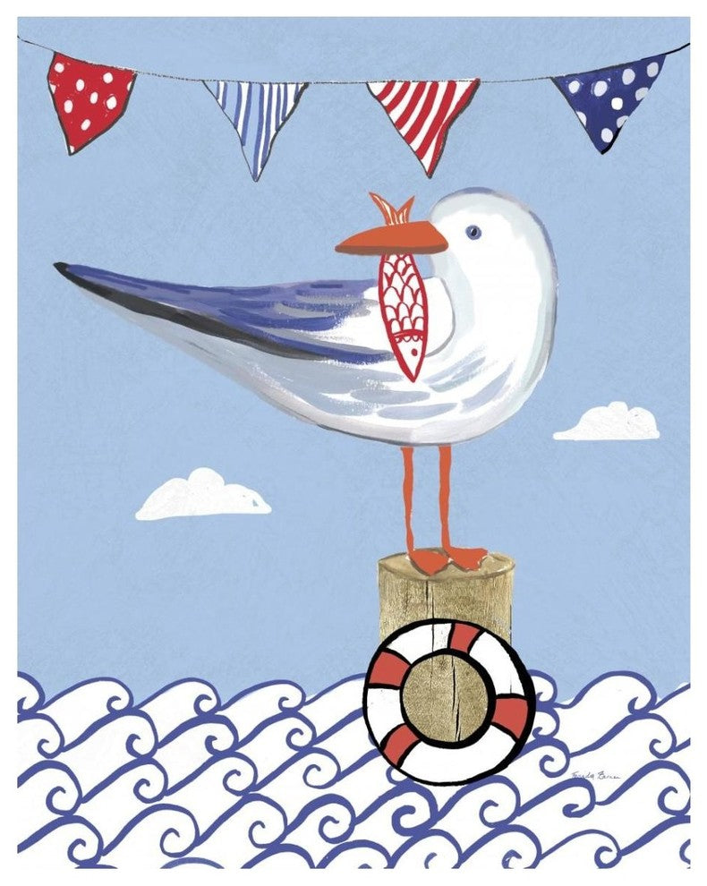"Coastal Bird II on Blue" Digital Paper Print by Farida Zaman, 30"x37"