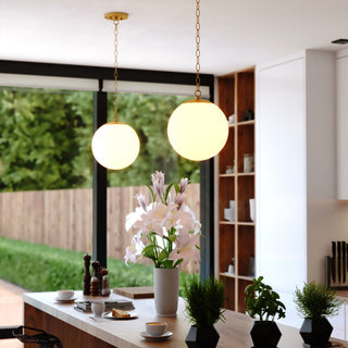 Linden 1-Light Gold Brass Mid-Century Modern Pendant Light White Globe Glass