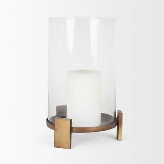 Price Large Antiqued Gold Metal With Glass Hurricane Candle Holder