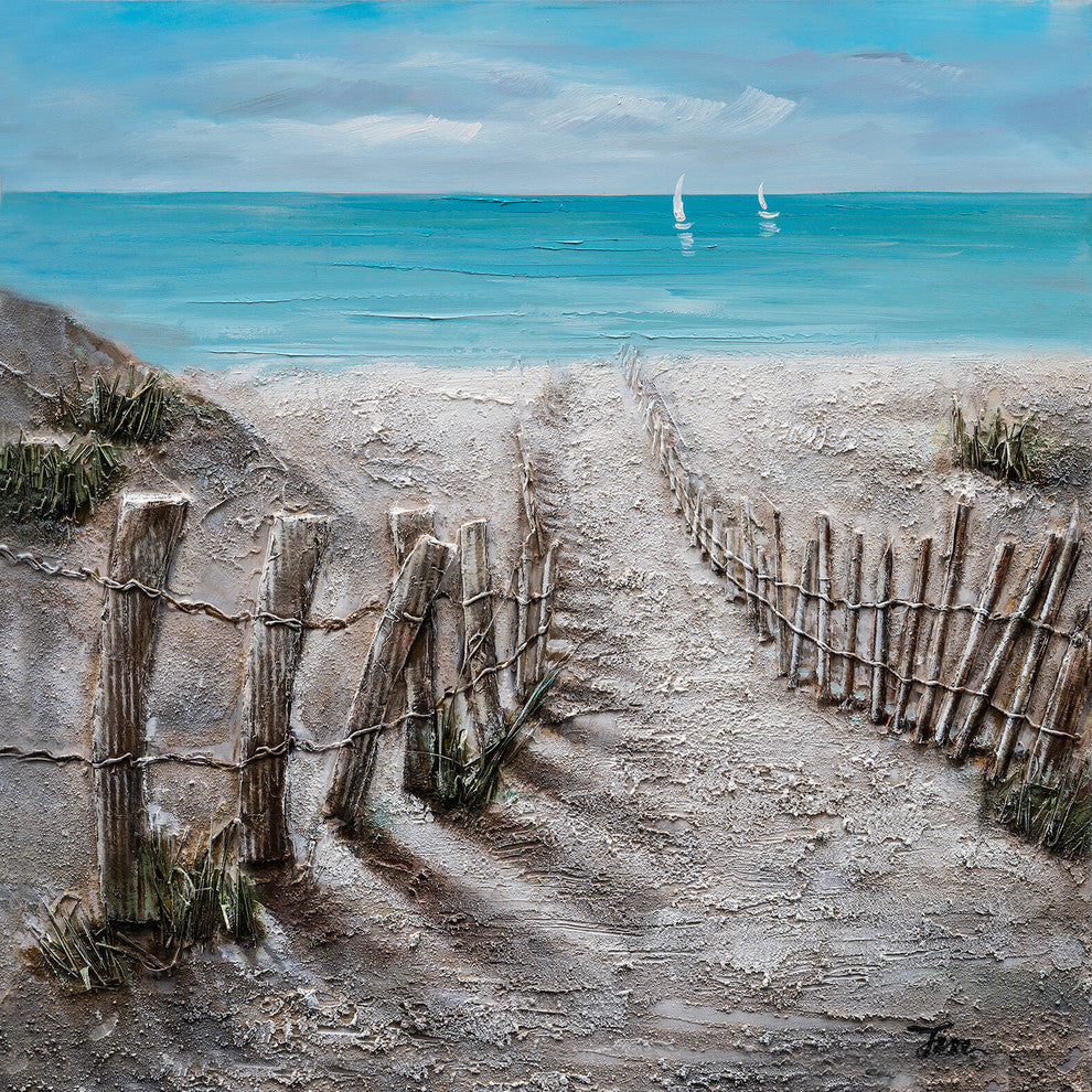 "Summer by the Beach" Hand Painted Canvas Art, 40"x40"