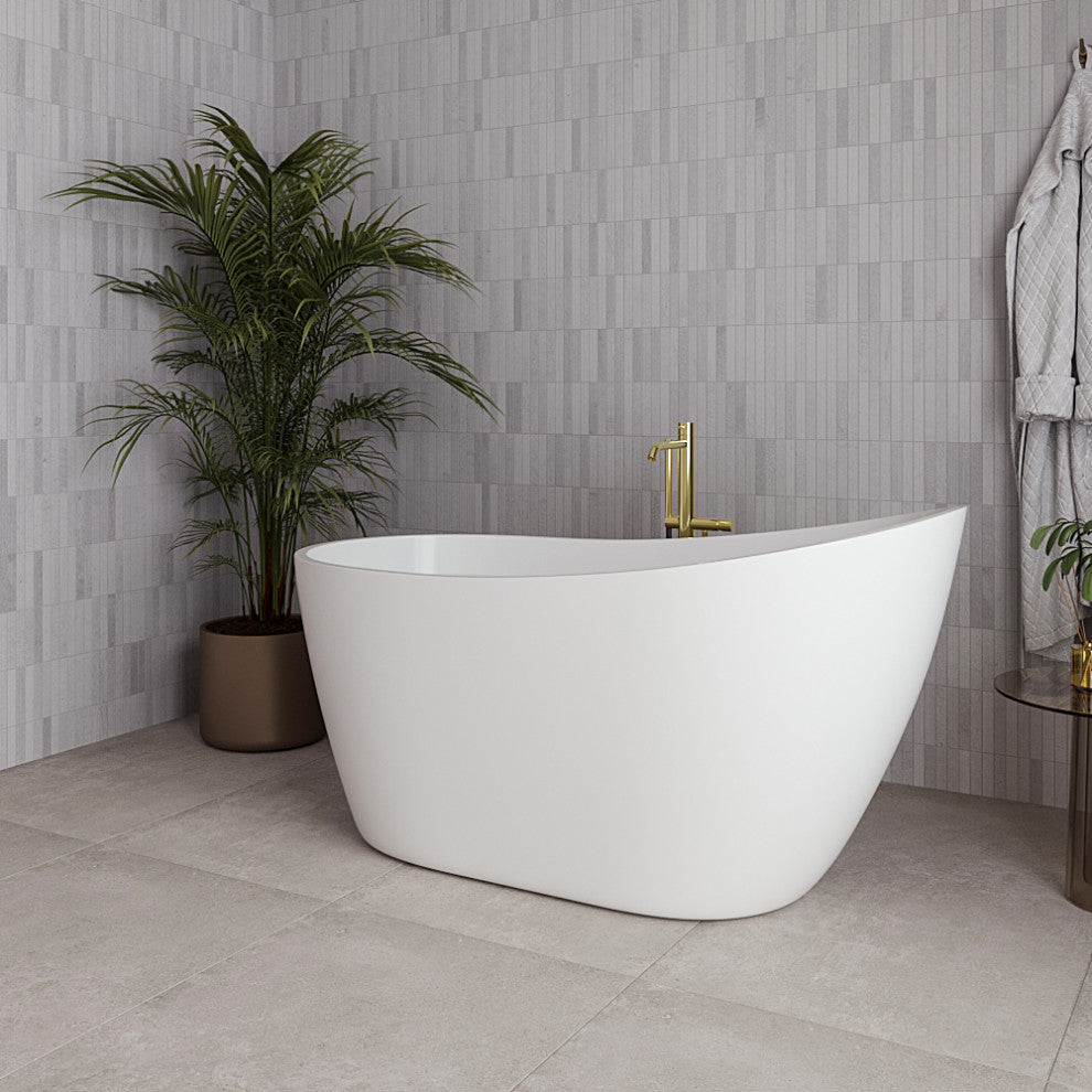 55" Streamline NDR-342-12-PBR Freestanding Tub, Tray, Drain in Polished Brass
