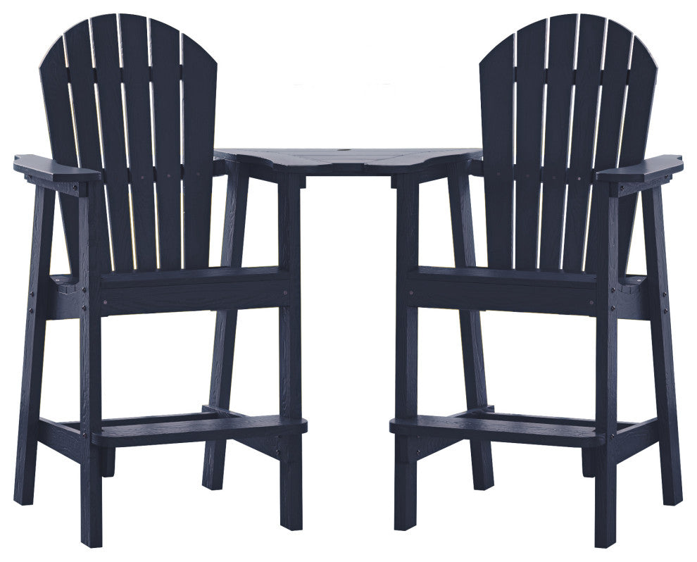 2 Pieces Outdoor Adirondack Chairs with Connecting Tray and Umbrella Hole, Navy