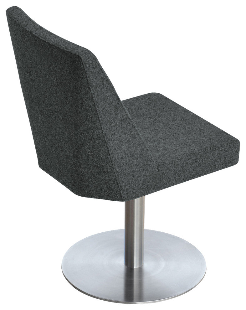 Prisma Round Chair, Bright Stainless Steel Base, Dark Gray Camira Wool