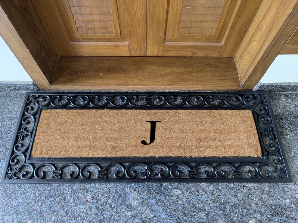 First Impression Hand Crafted Myla Monogrammed Large Entry Doormat, 18"x48", J