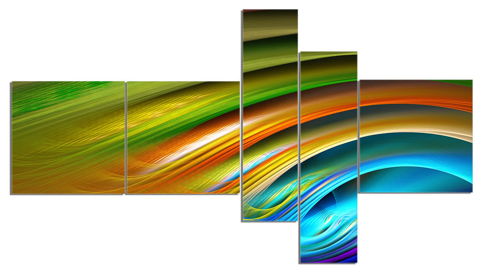 Colorful Fractal Water Ripples, Abstract Canvas Print Art, 60"x32", 5 panels