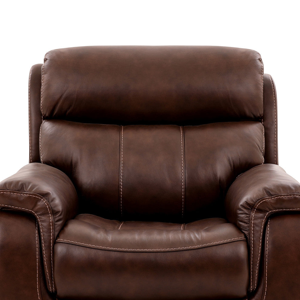 Montague Dual Power Recliner Chair, Brown Genuine Leather