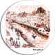 Sepia Hand-Drawn Sketch Of Paris, Cityscape Disc Metal Artwork, 36"