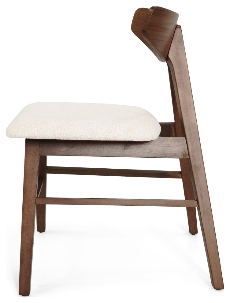 Sunapee Fabric Upholstered Wood Dining Chairs, Set of 2, Light Beige + Natural Walnut