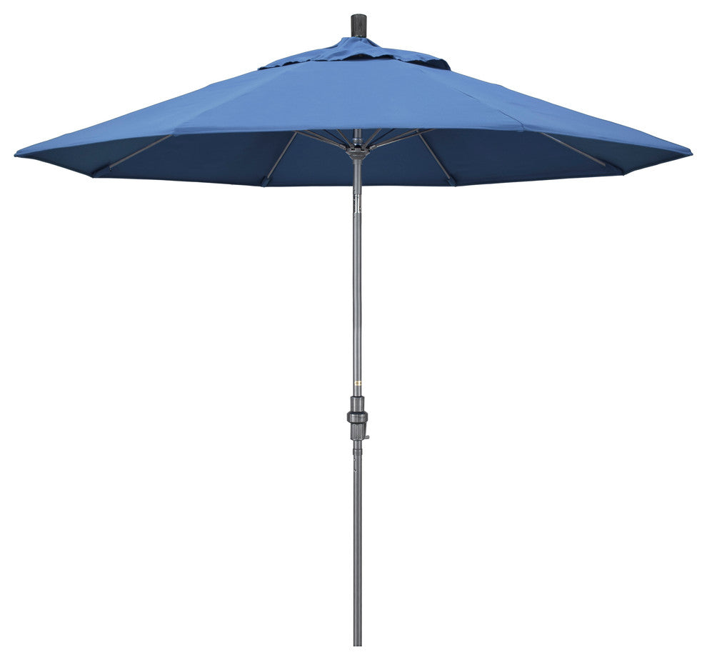 9' Grey Collar Tilt Lift Fiberglass Rib Aluminum Umbrella, Olefin, Frost Blue