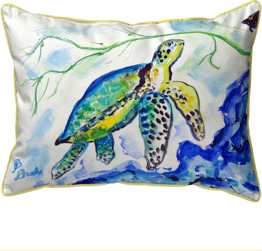 Betsy Drake Yellow Sea Turtle Small Outdoor Pillow 11x14