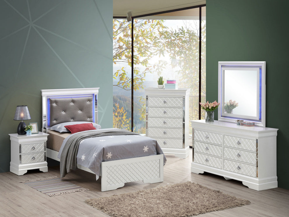 Verona LED Panel Bedframe, Silver Champagne, Twin