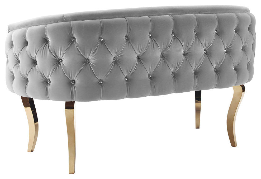 TOV Furniture Adina Grey Velvet Loveseat with Gold Legs