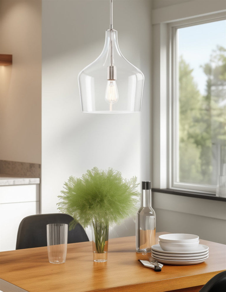 Kira Home Lucy 16" Pendant Light, Glass Vase Shade, Adjustable Hanging Height