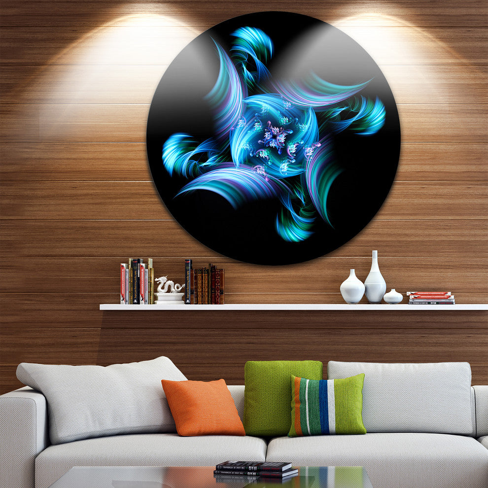 Multi-Colored Blue Stained Glass, Floral Large Disc Metal Wall Art, 11"