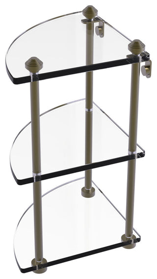 Southbeach Three Tier Corner Glass Shelf, Antique Brass