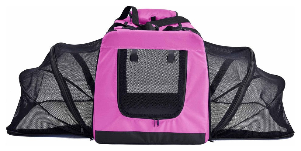 Hounda Accordion Collapsible Dual-Sided Expandable Pet Crate, Pink, Small