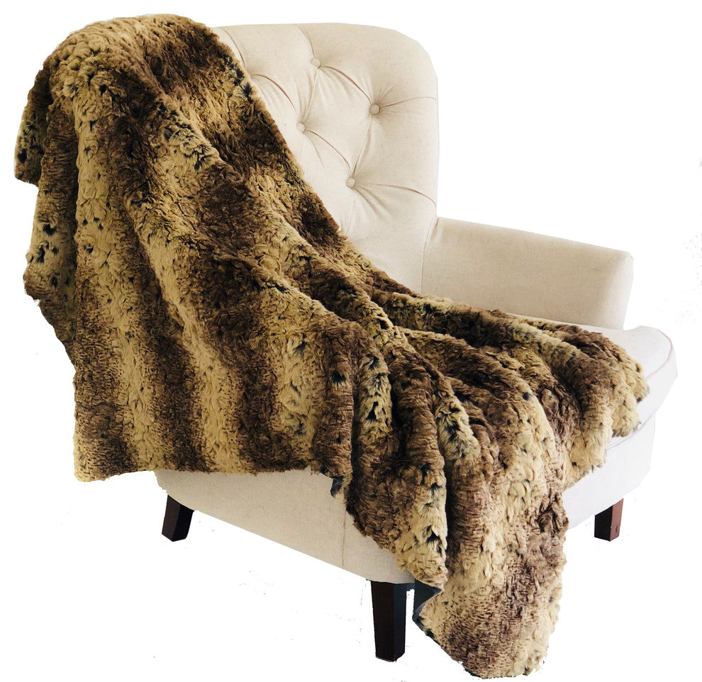 Plutus Beige and Brown Chinchilla Faux Fur Luxury Throw, Throw 36w X 60l