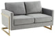 LeisureMod LA55LGR Lincoln Light Grey Mid-Century Velvet Loveseat Gold Frame