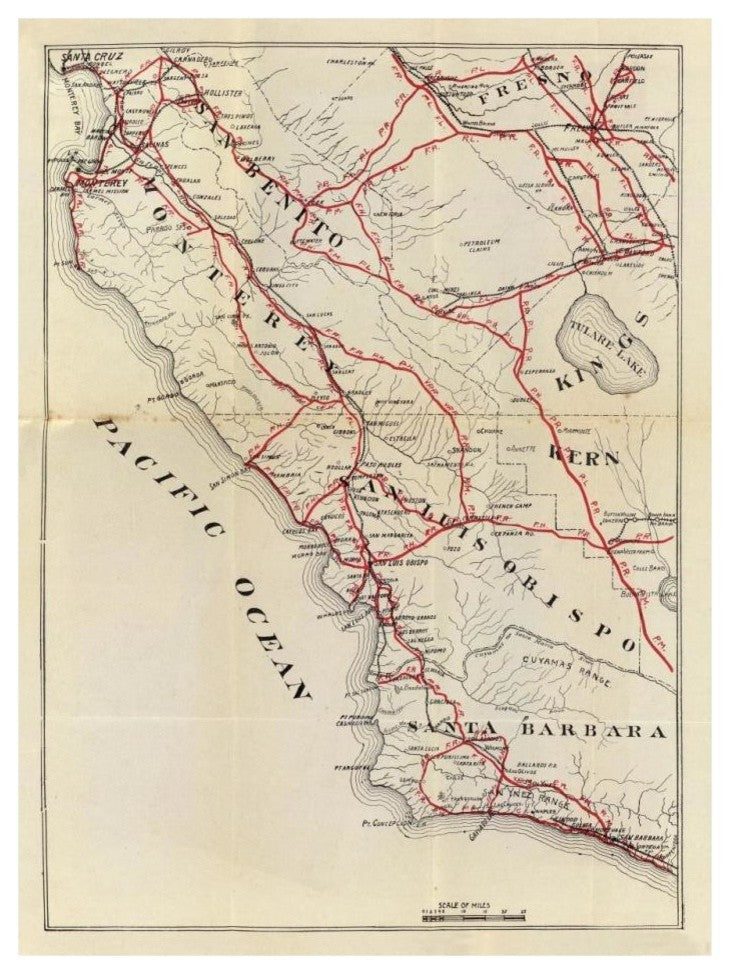"San Benito, Fresno, Monterey, San Luis Obispo, Kings, Kern" Paper Art, 24"x32"