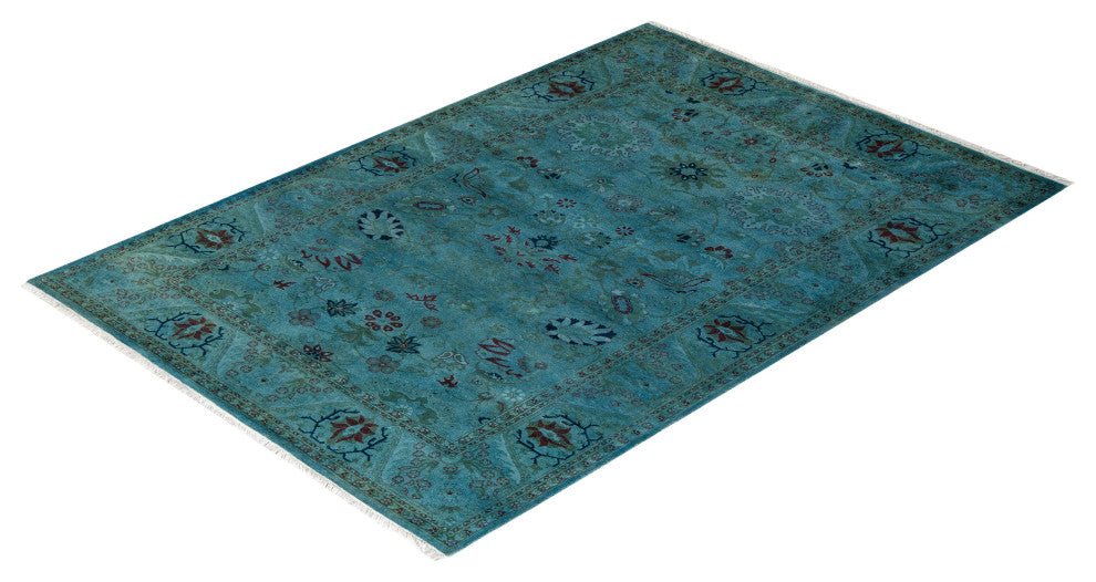 Fine Vibrance, One-of-a-Kind Hand-Knotted Area Rug Blue, 4'3"x6'3"